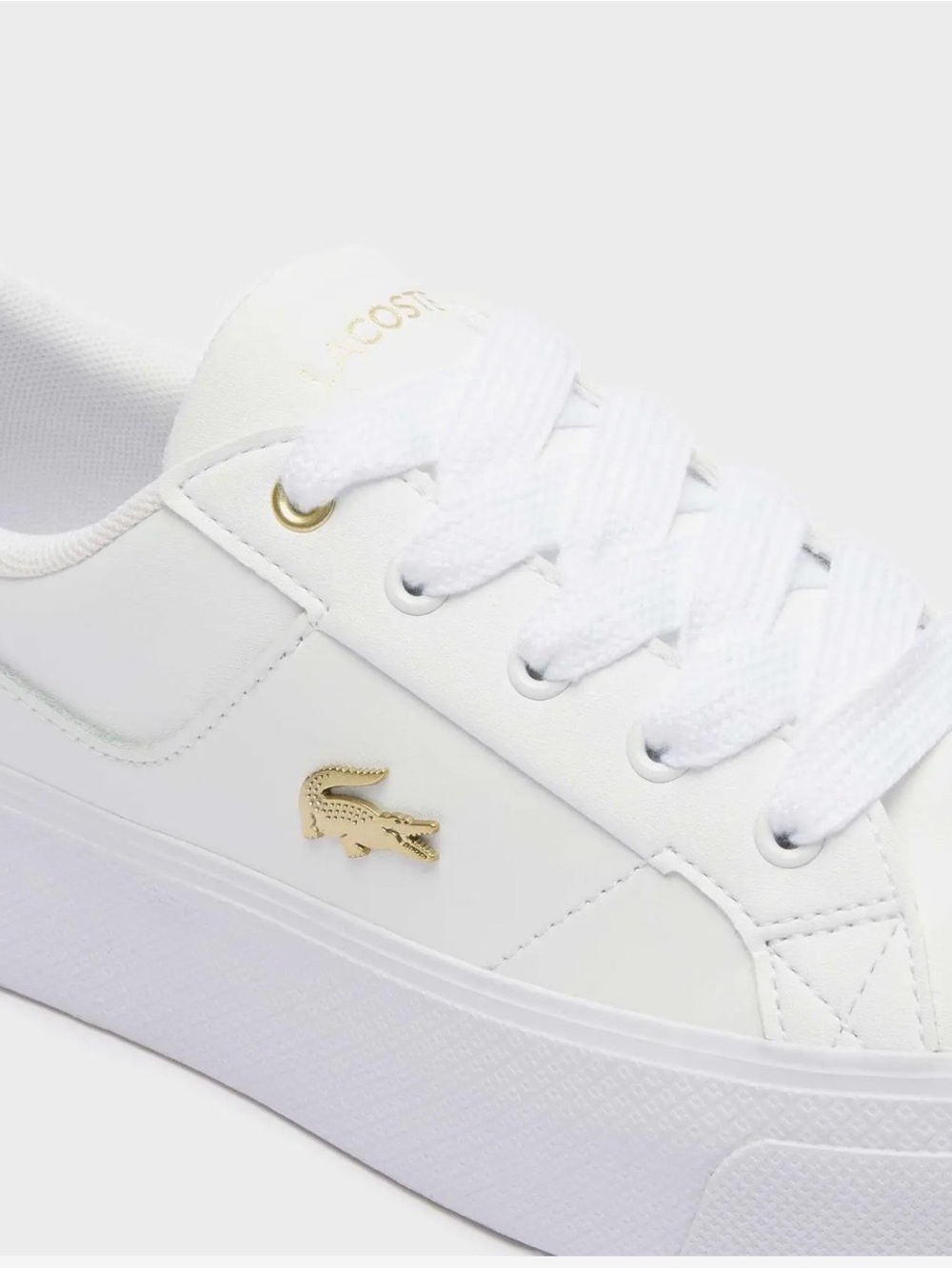 Lacoste White Low-Top Platform Sneakers with Gold Croc Accent - Picture 6 of 7